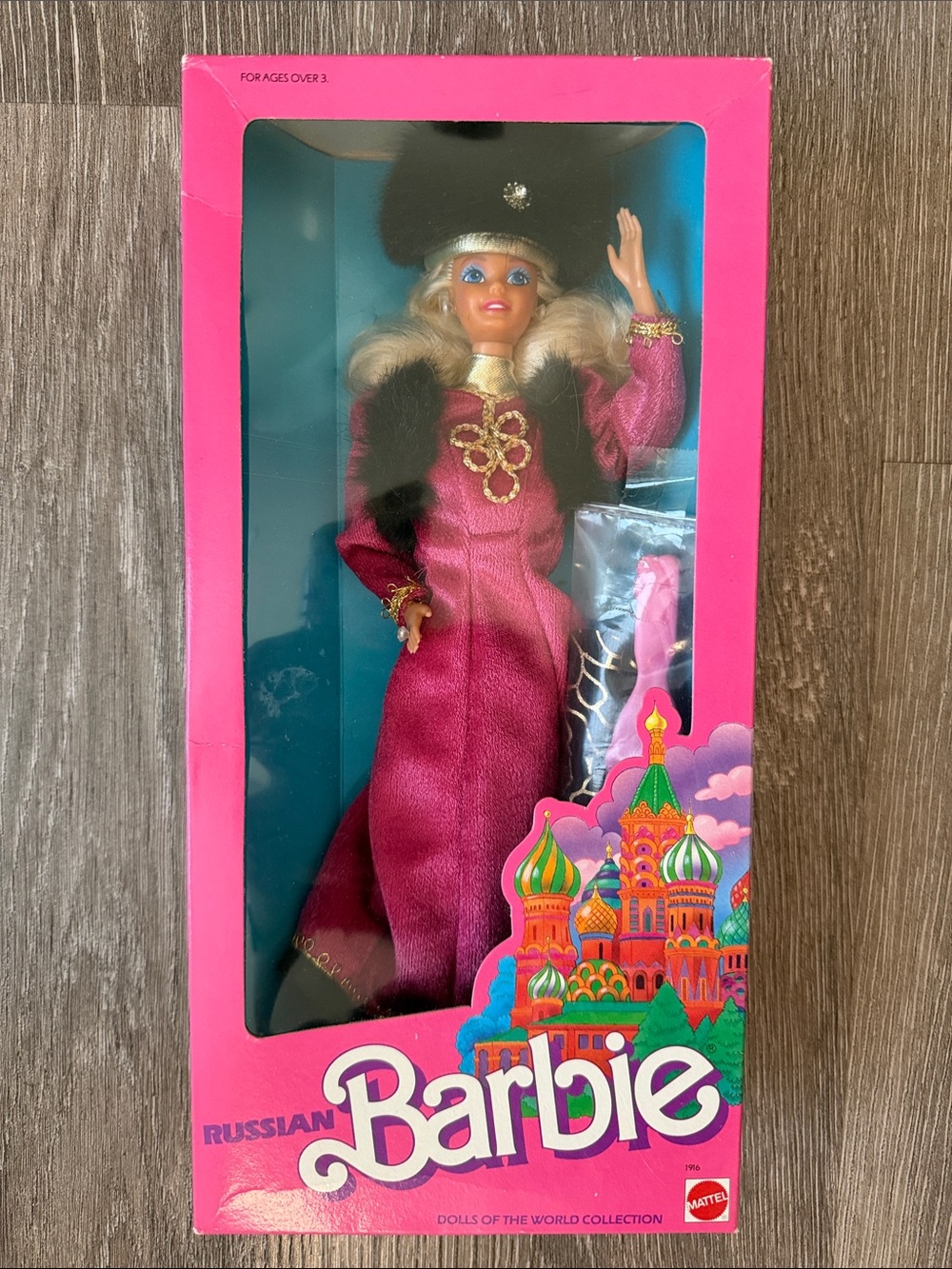 Barbie Pink Gown with Black Fur Trim and Gold Jewelry